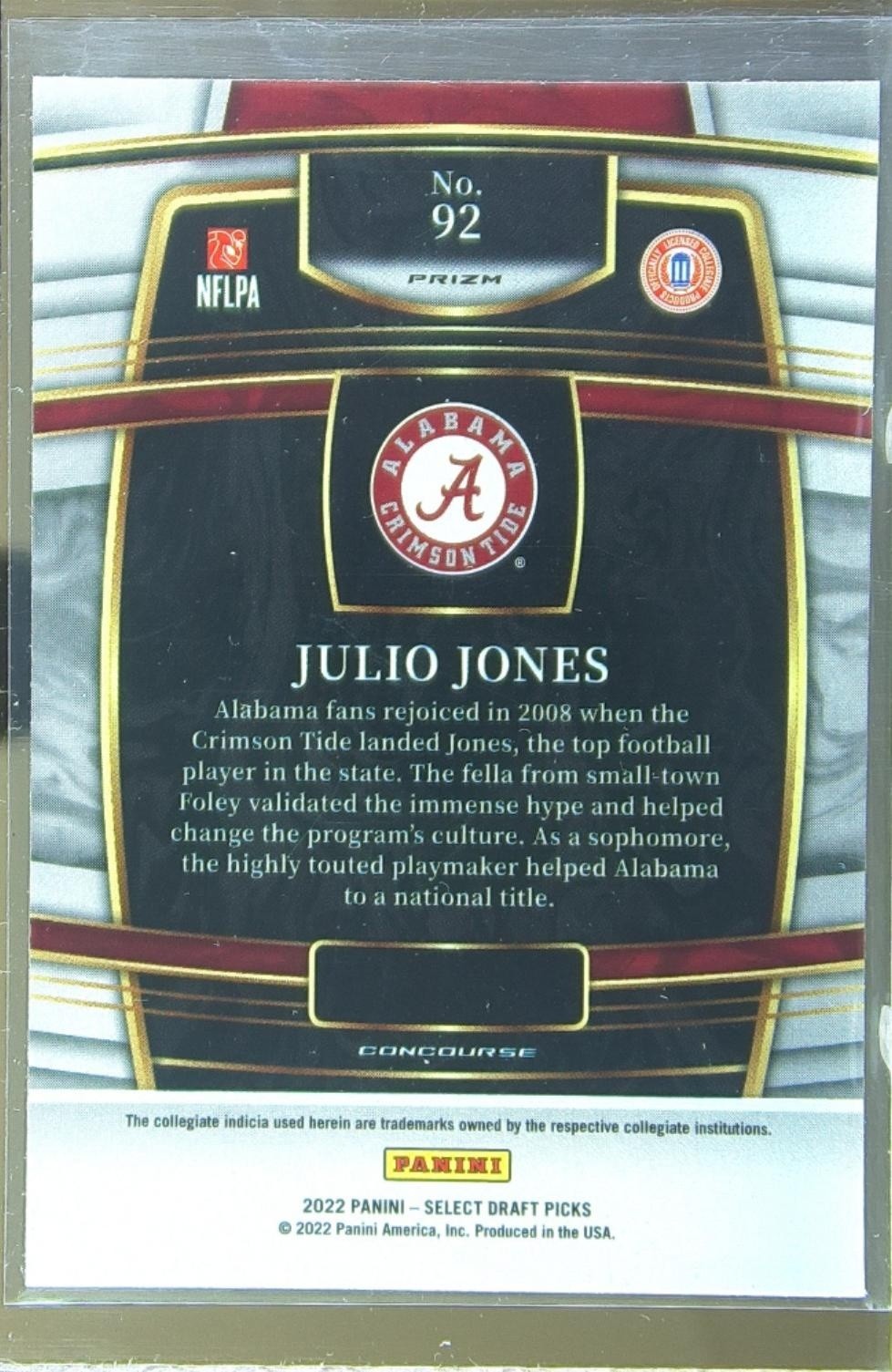 2022 Select Draft Picks Julio Jones Red Lazer Prizm #92 Tide - Image 3