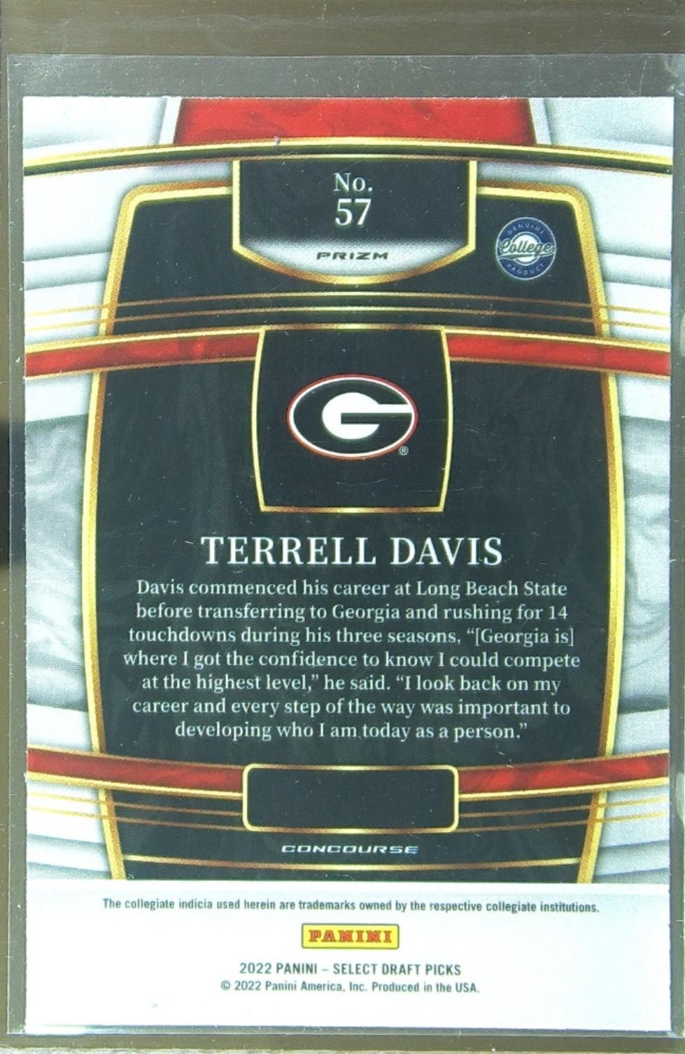 2022 Select Draft Picks Terrell Davis Silver Prizm #57 Bulldogs - Image 3