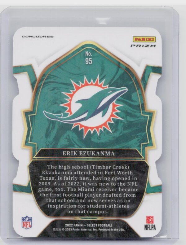 2022 Select Erik Ezukanma Silver Prizm Die Cut #95 Dolphins - Image 3