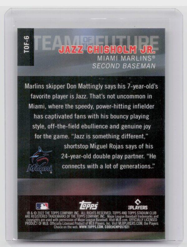 2022 Stadium Club Chrome Jazz Chisholm Jr. #TOF-6 Marlins Team of the Future - Image 3