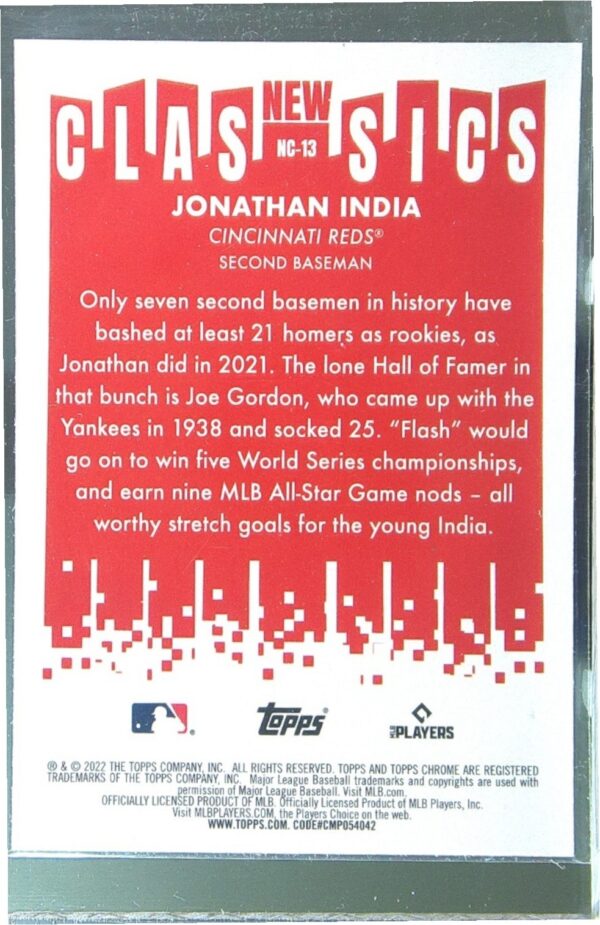 2022 Topps Chrome Jonathan India #NC-13 Reds New Classics - Image 3