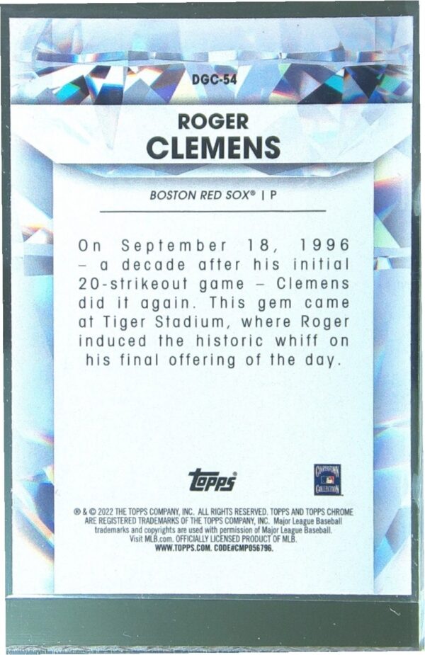 2022 Topps Chrome Update Roger Clemens #DGC-54 Sox Diamond Greats Die Cuts - Image 3