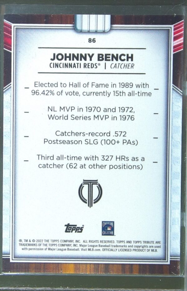 2022 Topps Tribute Johnny Bench #86 Reds - Image 3
