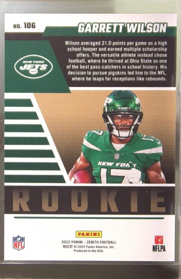 2022 Zenith Garrett Wilson Red Zone RC #106 Jets - Image 3