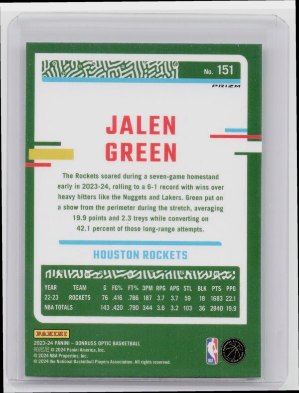 2023-24 Donruss Optic Jalen Green Holo 151 Rockets - Image 3