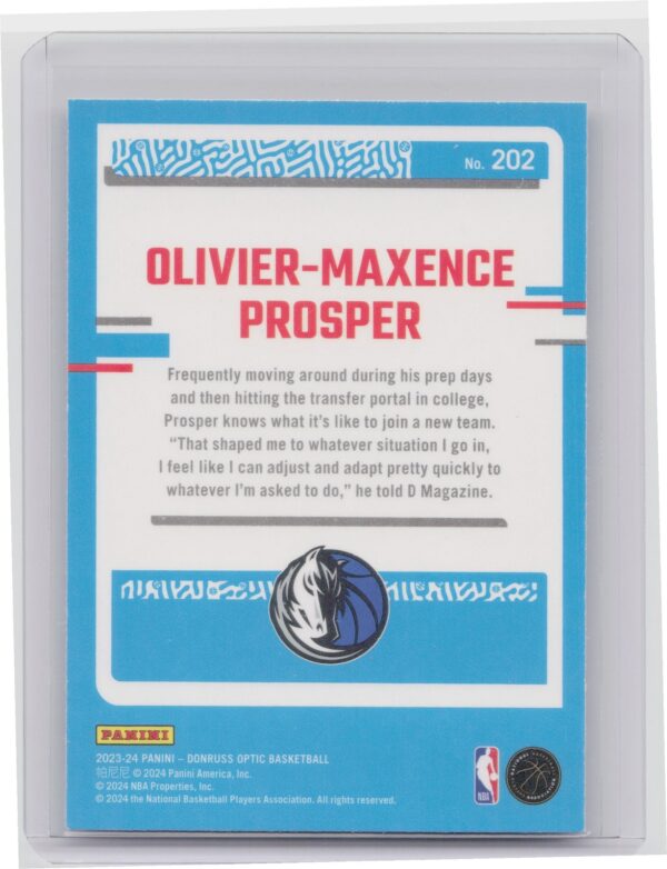 2023-24 Donruss Optic Olivier-Maxence Prosper RC 202 Mavericks - Image 3
