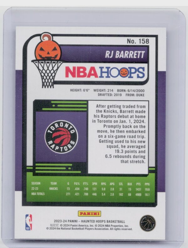 2023-24 Hoops Haunted Hoops RJ Barrett Holo Webs 158 Knicks - Image 3
