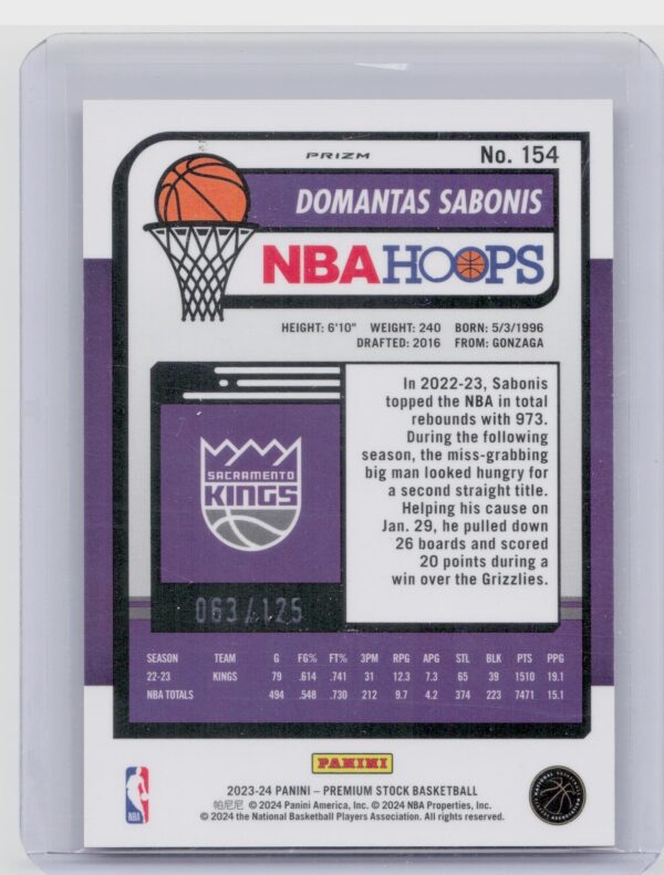 2023-24 Hoops Premium Stock Domantas Sabonis Orange Ice Prizm /125 154 Kings - Image 3
