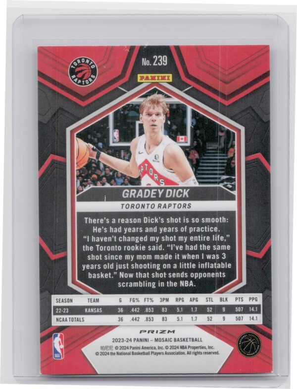 2023-24 Panini Mosaic Gradey Dick Green RC 239 Raptors - Image 3