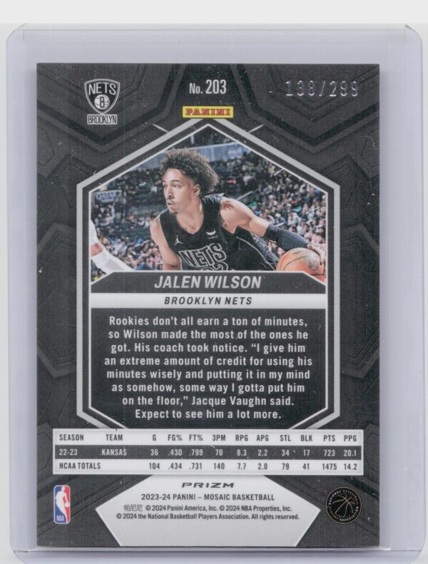 2023-24 Panini Mosaic Jalen Wilson Red Seismic /299 RC 203 Nets - Image 3