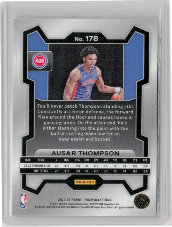 2023-24 Panini Prizm Ausar Thompson RC #178 Pistons - Image 3