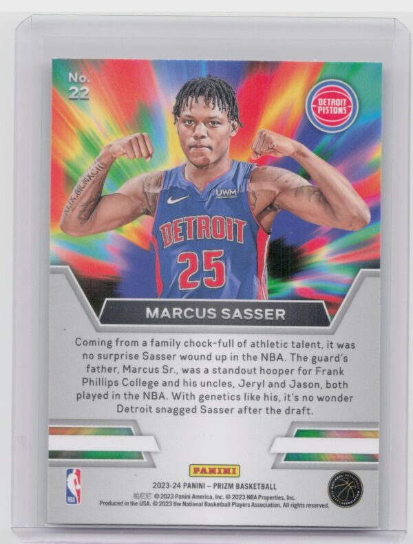 2023-24 Prizm Marcus Sasser Instant Impact Rookie RC #22 Pistons - Image 3