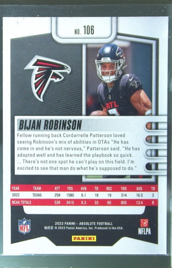 2023 Absolute Bijan Robinson Retail RC #106 Falcons - Image 3