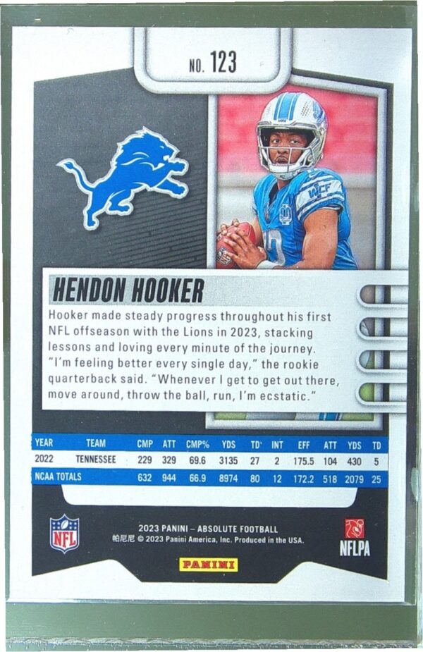 2023 Absolute Hendon Hooker Retail RC #123 Lions - Image 3