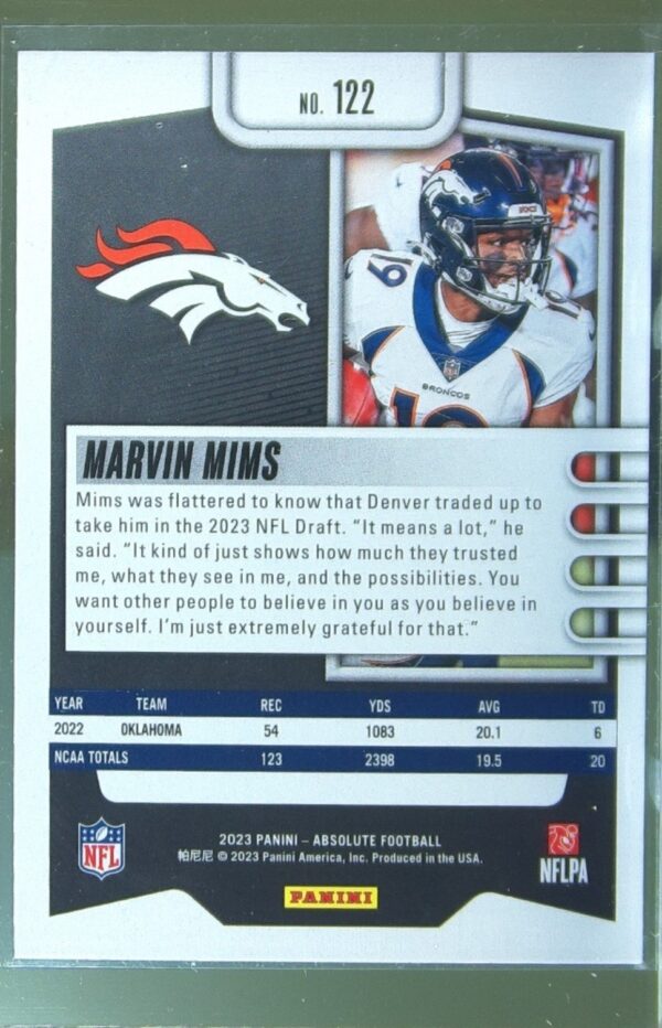 2023 Absolute Marvin Mims Retail RC #122 Broncos - Image 3