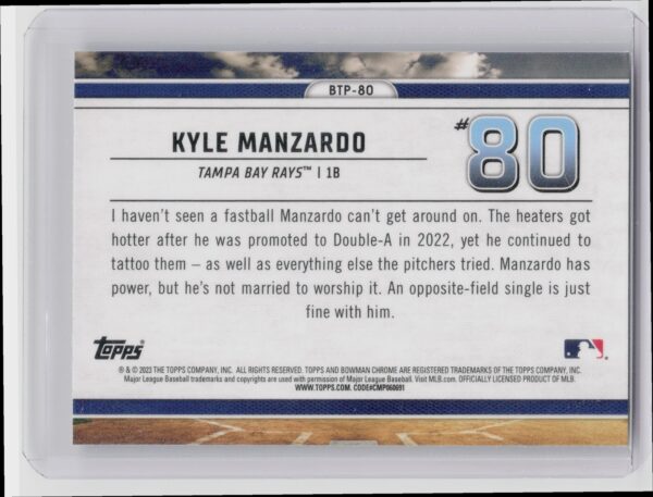 2023 Bowman Kyle Manzardo #BTP-80 Rays Bowman Scouts Top 100 - Image 3