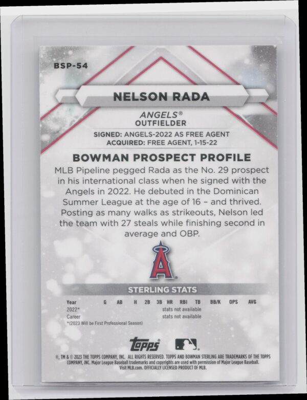 2023 Bowman Sterling Nelson Rada #BSP-54 Angels - Image 3