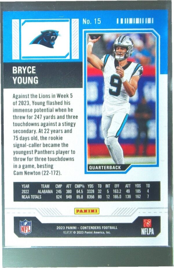2023 Contenders Bryce Young Game Ticket Bronze RC #15 Panthers - Image 3