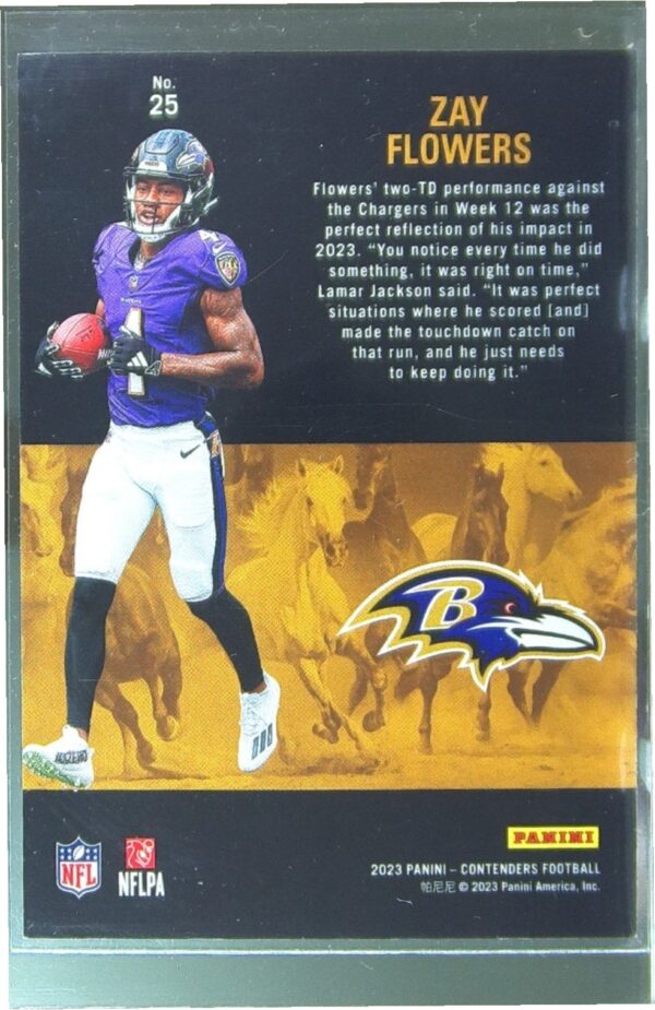 2023 Contenders Zay Flowers RC #25 Ravens Rookie Stallions - Image 3