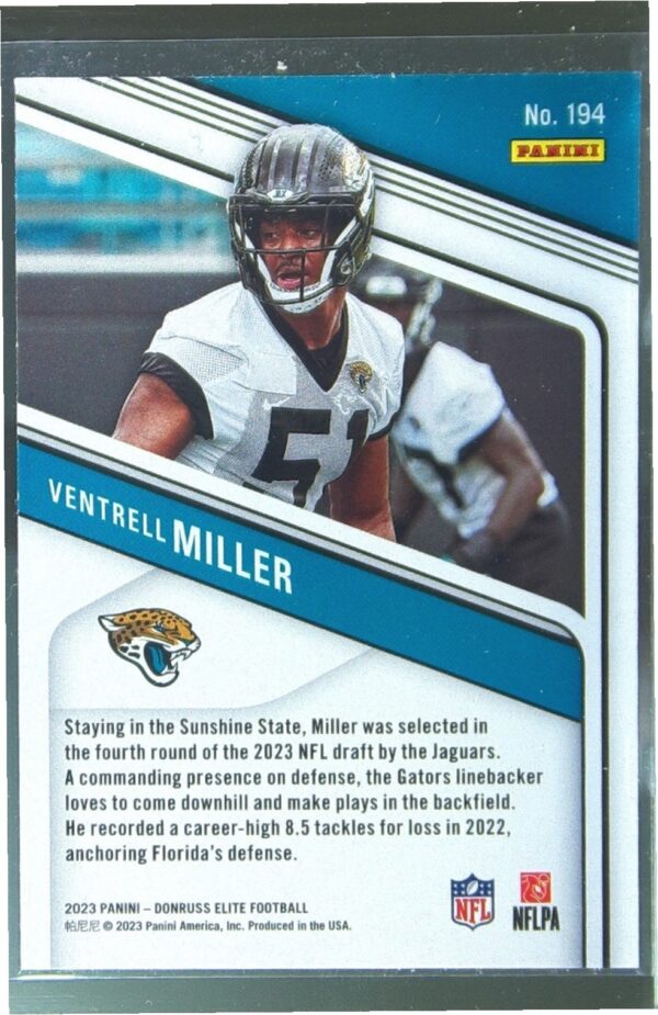 2023 Donruss Elite Ventrell Miller Green Disco #194 Jaguars - Image 3