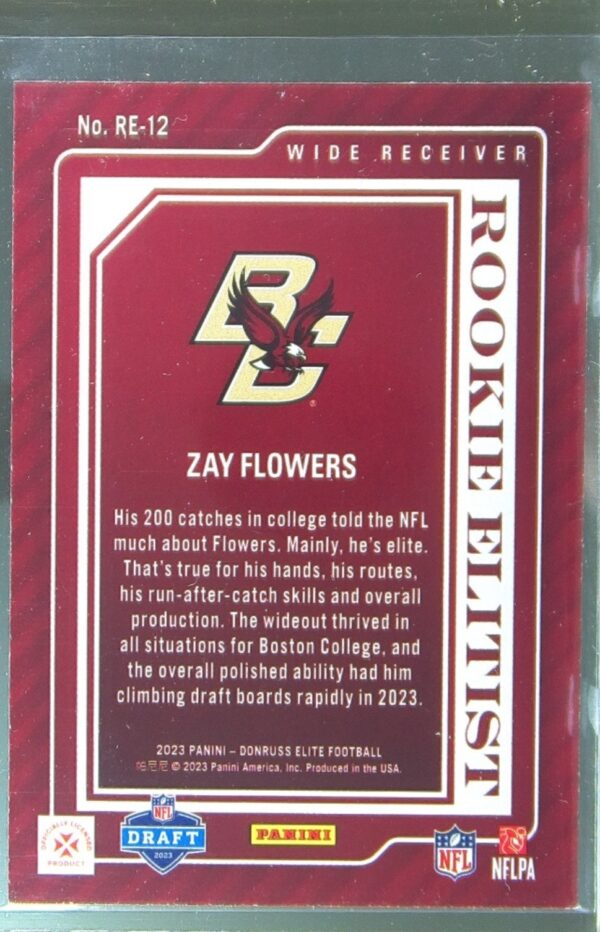 2023 Donruss Elite Zay Flowers RC #RE-12 Eagles Rookie Elitest - Image 3