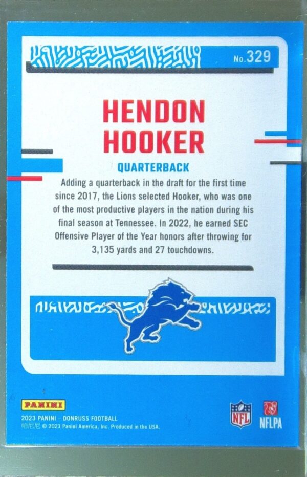 2023 Donruss Hendon Hooker RC #329 Lions - Image 3