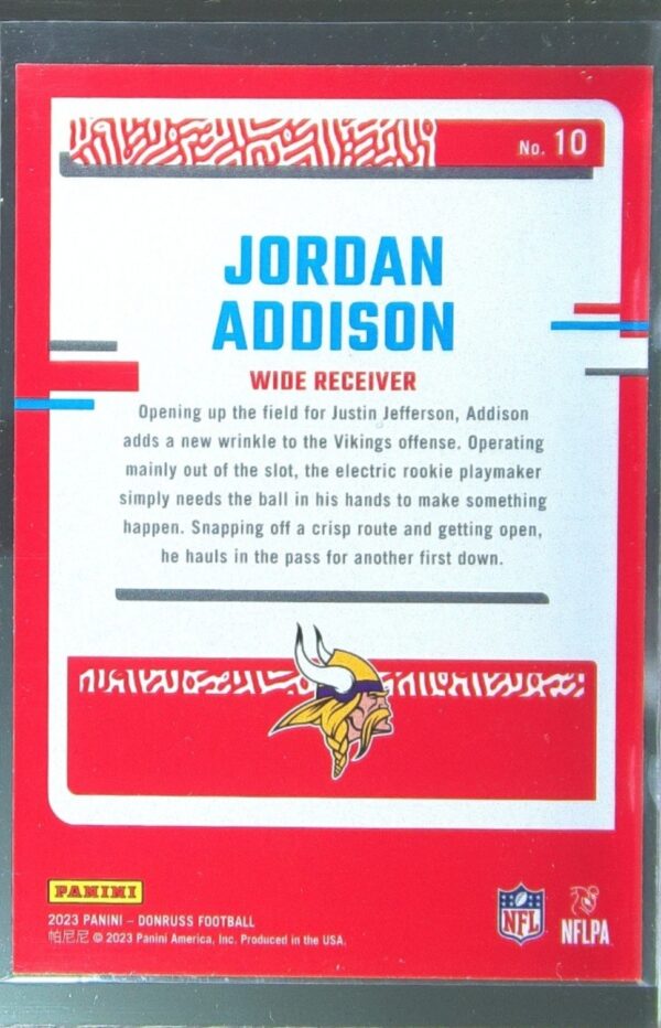2023 Donruss Jordan Addison RC #10 Vikings The Rookies - Image 3