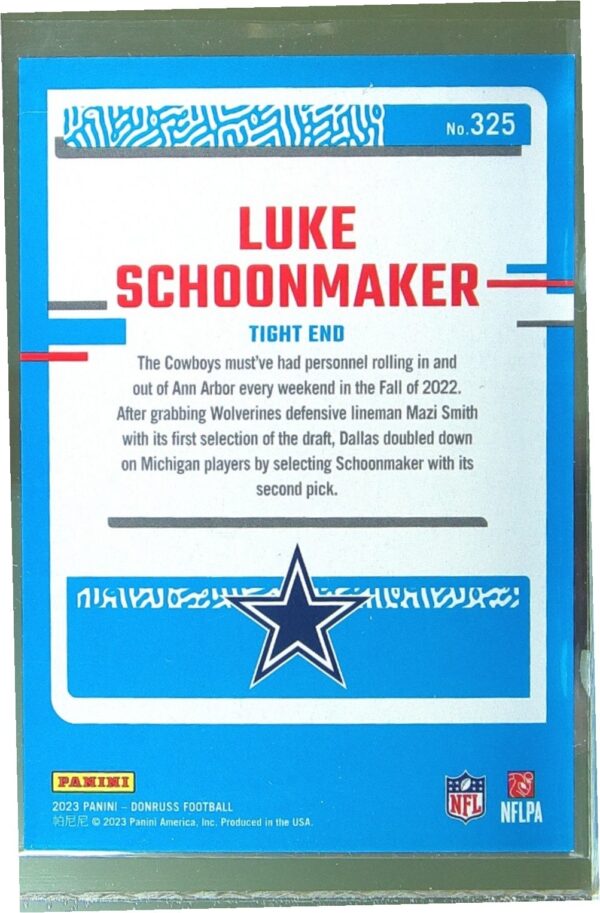 2023 Donruss Luke Schoonmaker Press Proof Silver /100 RC #325 Cowboys - Image 3