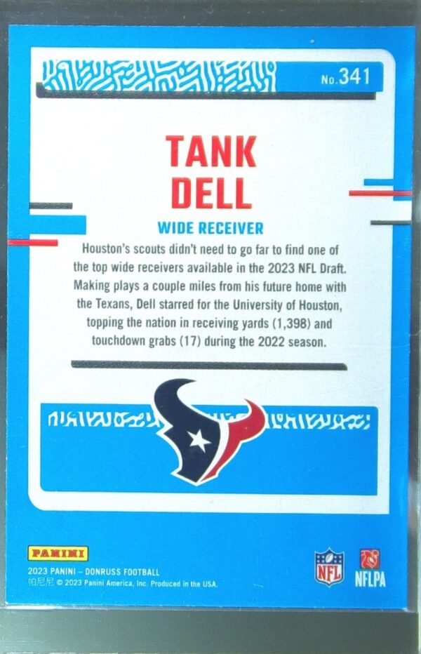 2023 Donruss Tank Dell RC #341 Texans - Image 3
