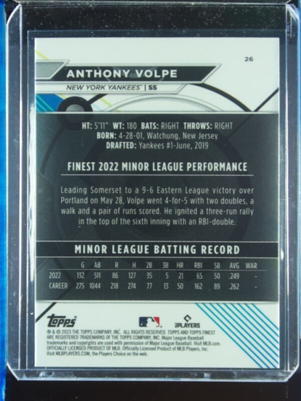 2023 Finest Anthony Volpe RC #26 Yankees - Image 3