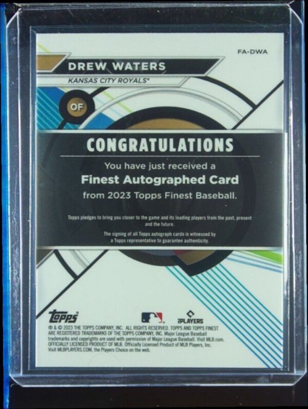 2023 Finest Drew Waters AU #FA-DWA Royals Finest Autographs - Image 3