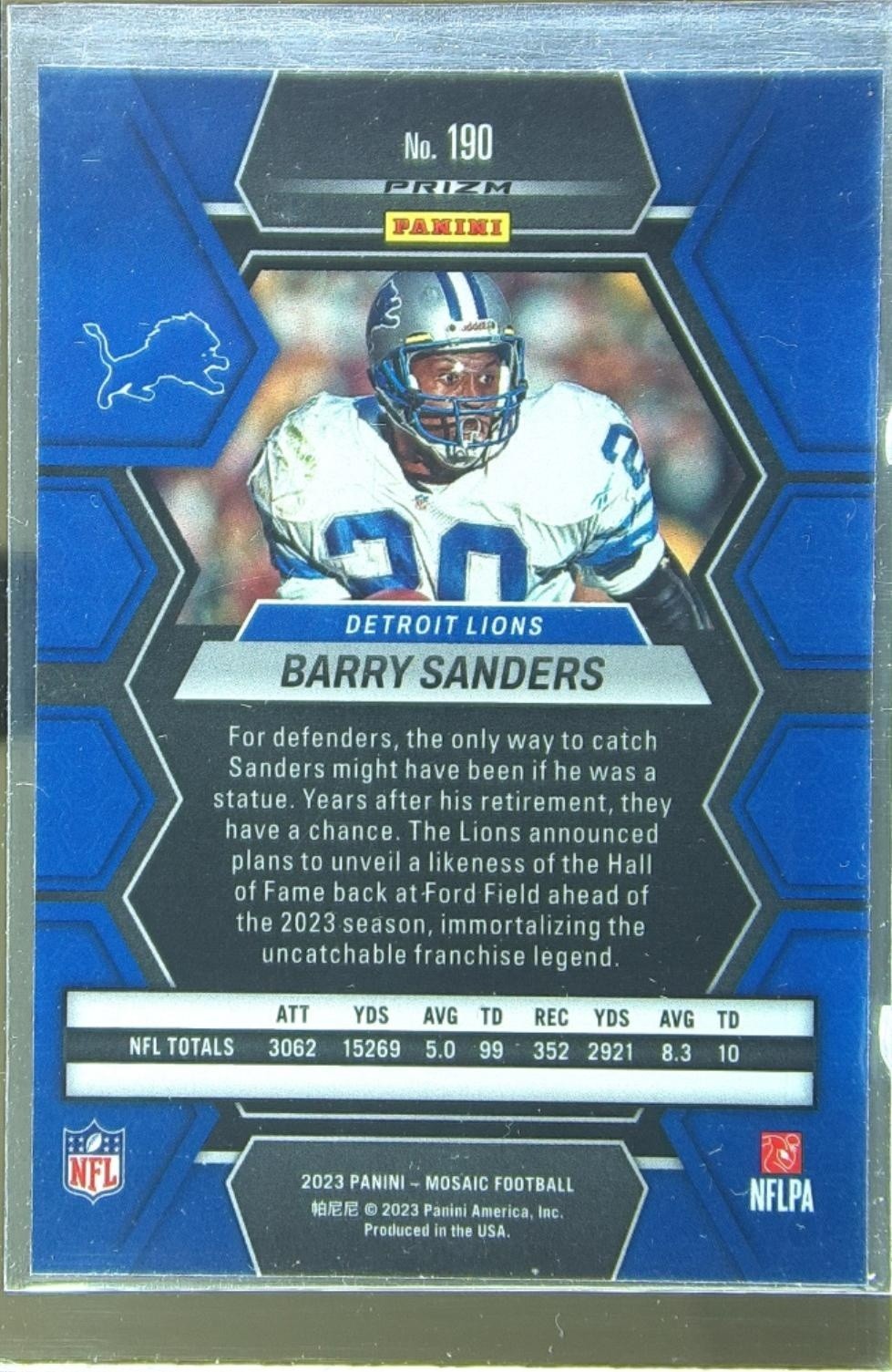 2023 Mosaic Barry Sanders Reactive Blue Mosaic #190 Lions - Image 3