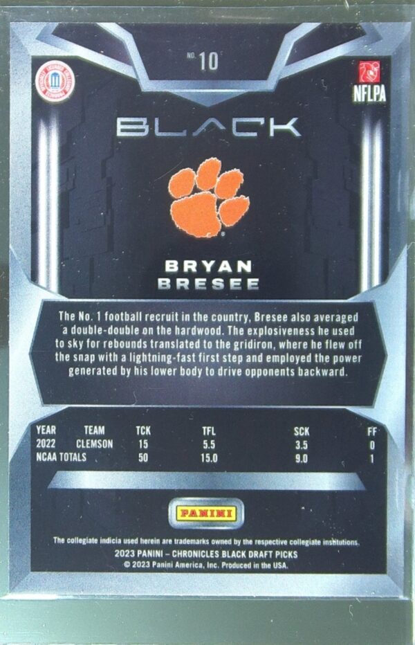 2023 Panini Chronicles Draft Picks Bryan Bresee #10 Tigers Black - Image 3