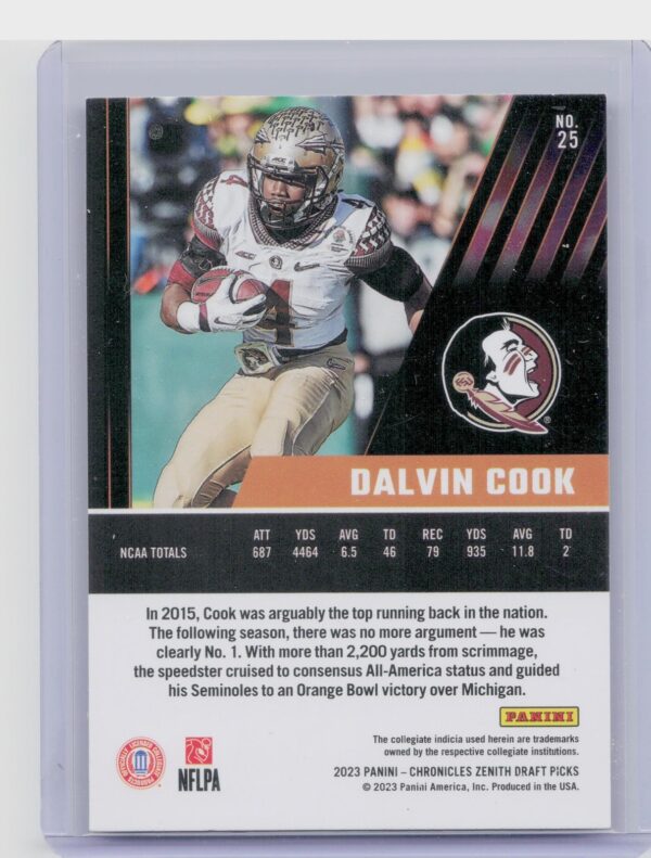 2023 Panini Chronicles Draft Picks Dalvin Cook #25 Seminoles Zenith - Image 3