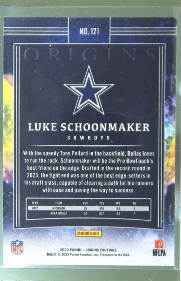 2023 Panini Origins Luke Schoonmaker RC #121 Cowboys - Image 3