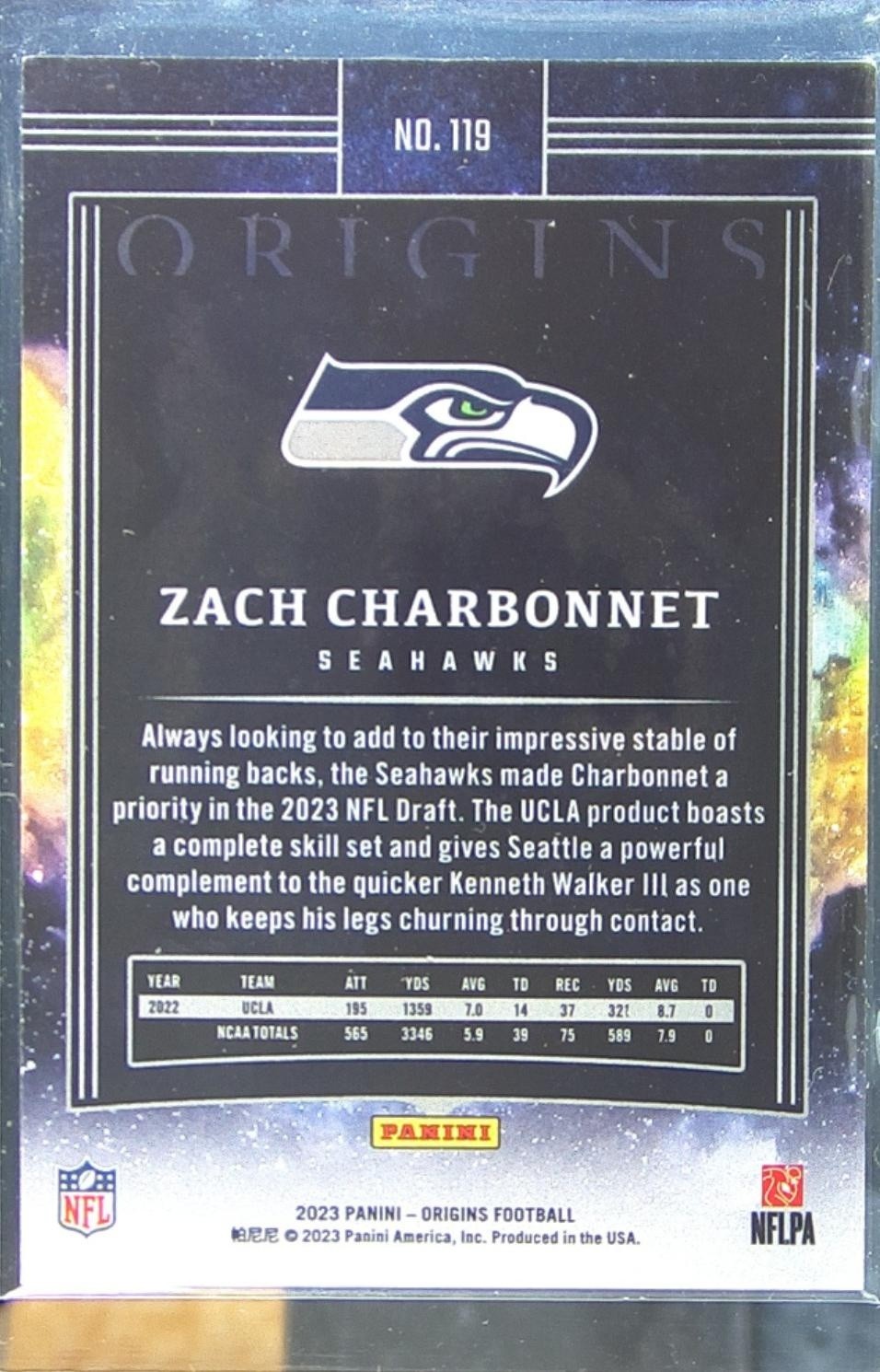 2023 Panini Origins Zach Charbonnet RC #119 Seahawks - Image 3