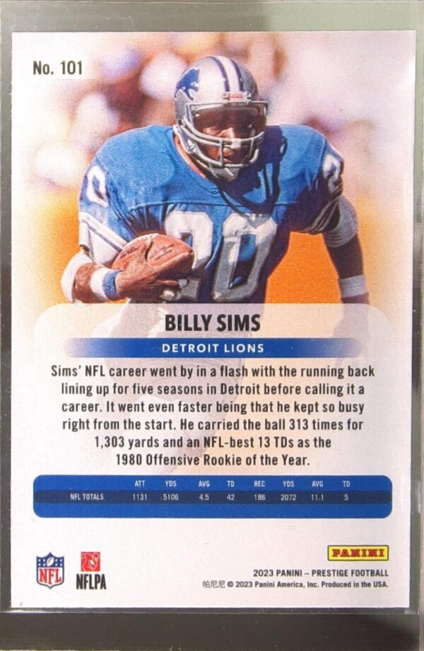 2023 Panini Prestige Billy Sims Xtra Points Hyper #101 Lions - Image 3
