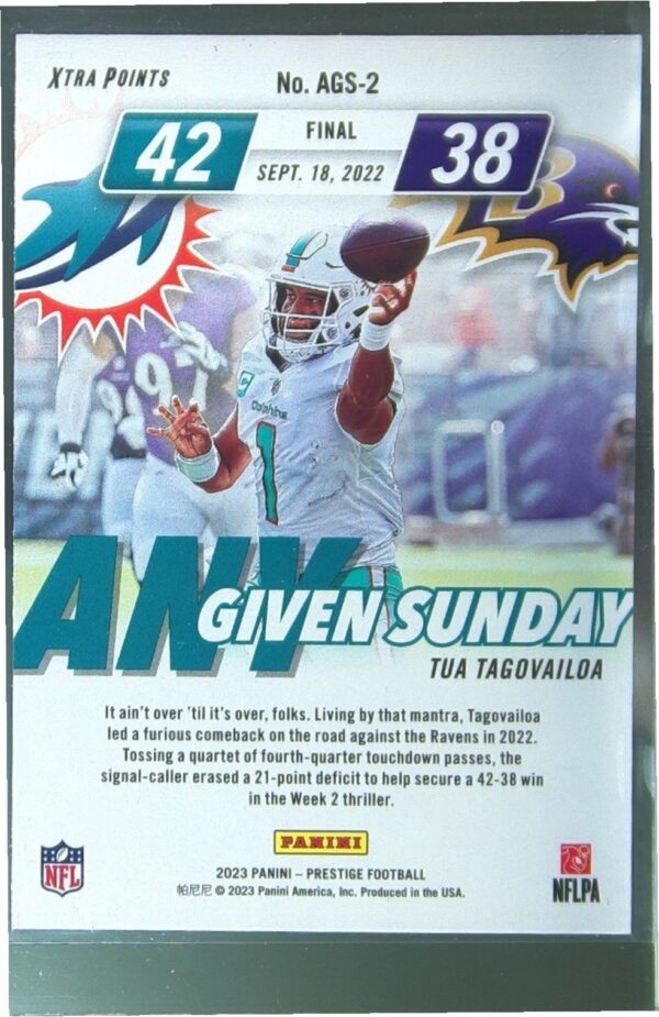 2023 Panini Prestige Tua Tagovailoa #AGS-2 Dolphins Any Given Sunday - Image 3
