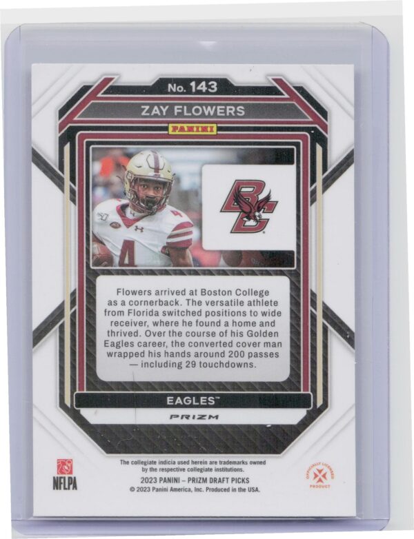 2023 Panini Prizm Draft Picks Zay Flowers Prizms Green #143 Eagles - Image 3