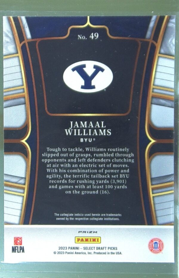 2023 Panini Select Draft Picks Jamaal Williams Red Lazer Prizm #49 Cougars - Image 3