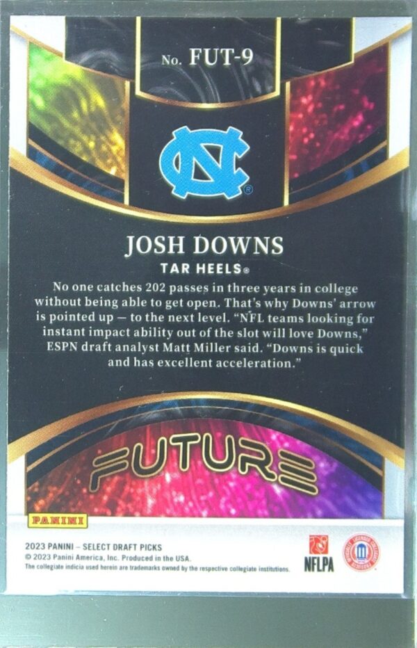 2023 Panini Select Draft Picks Josh Downs RC #FUT-9 Heels Future - Image 3