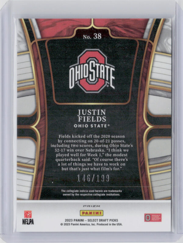 2023 Panini Select Draft Picks Justin Fields Tri Color Prizm SN199 #38 Buckeyes - Image 3
