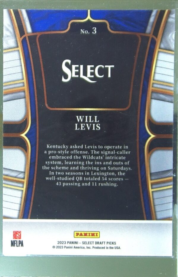 2023 Panini Select Draft Picks Will Levis Blue Retail RC #3 Wildcats - Image 3