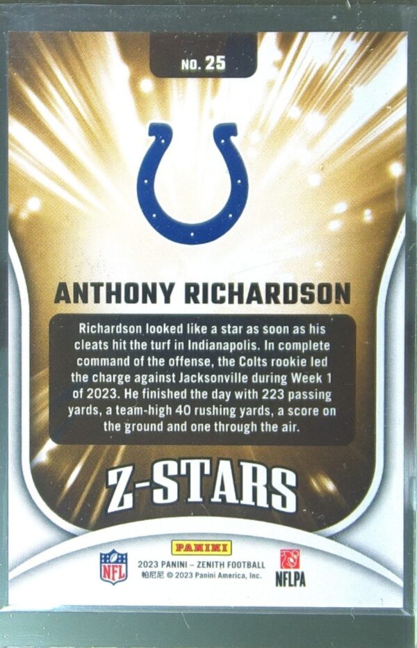 2023 Panini Zenith Anthony Richardson #25 Colts Z Stars silver - Image 3