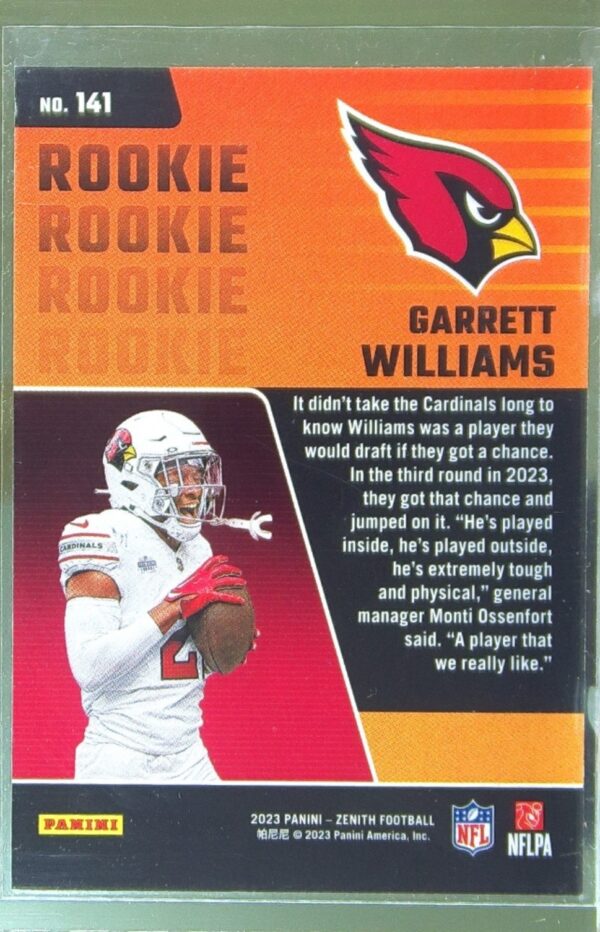 2023 Panini Zenith Garrett Williams RC #141 Cardinals - Image 3