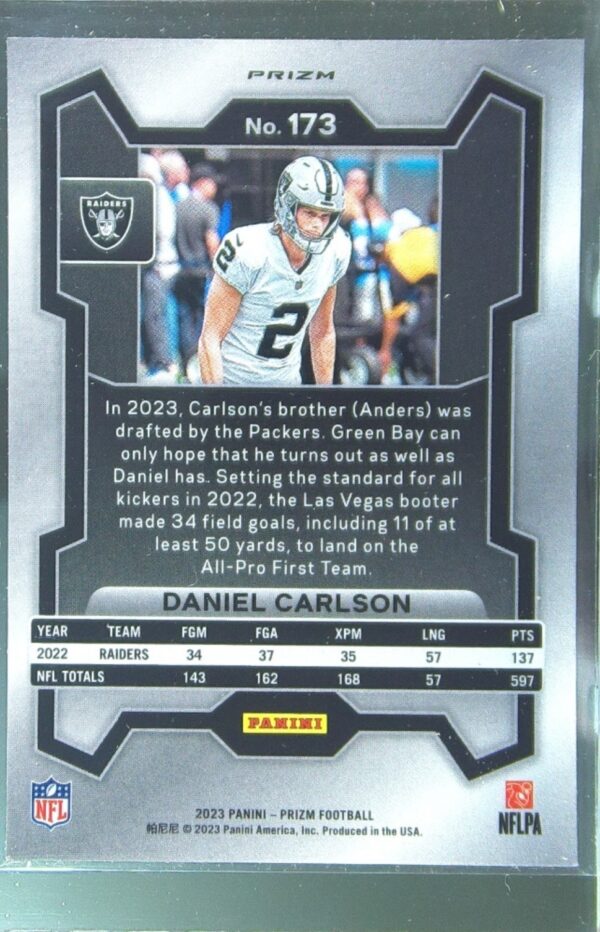 2023 Prizm Daniel Carlson Silver #173 Raiders - Image 3