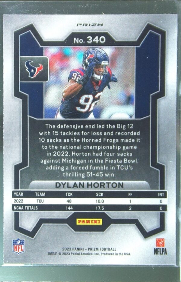 2023 Prizm Dylan Horton Green Wave RC #340 Texans - Image 3