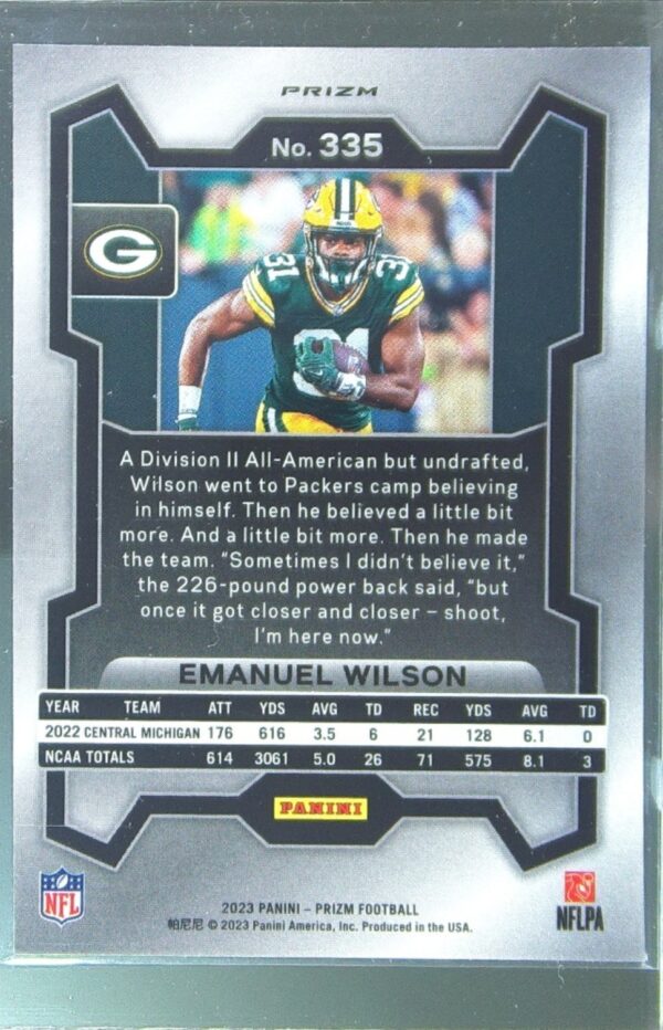 2023 Prizm Emanuel Wilson Silver RC #335 Packers - Image 3