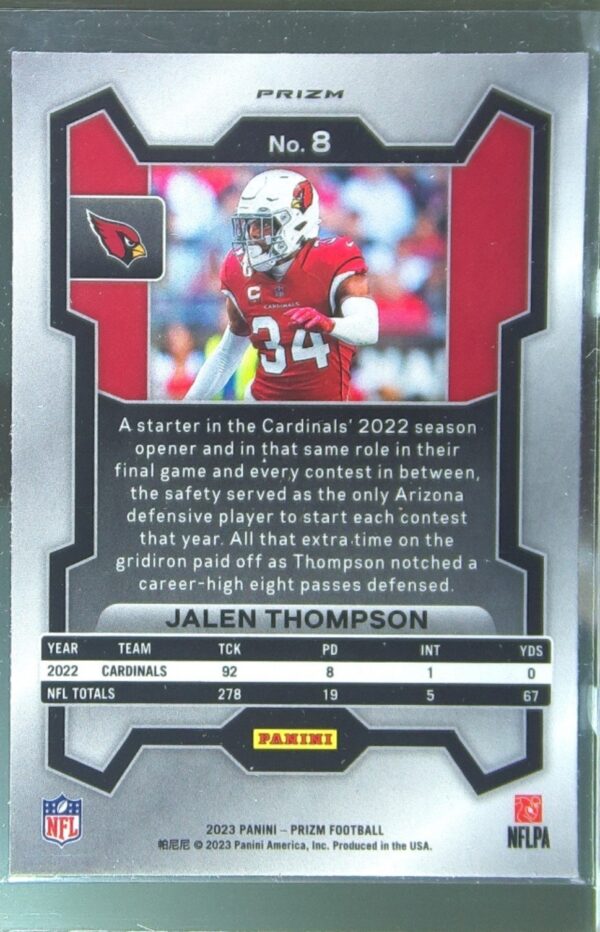 2023 Prizm Jalen Thompson Red Sparkle #8 Cardinals - Image 3