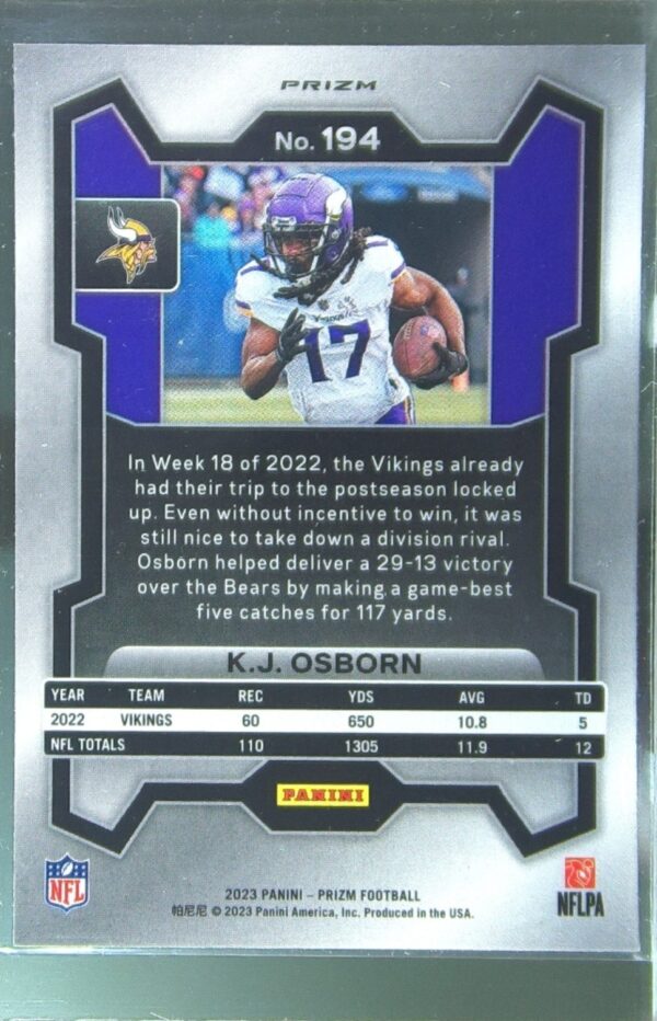 2023 Prizm K.J. Osborn Red Sparkle #194 Vikings - Image 3